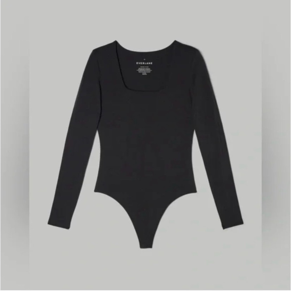 Everlane Black Square Neck Long Sleeve Bodysuit